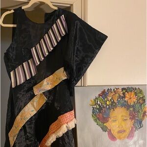 FIA, Embroidered, Wide-Shoulder, Black Dress